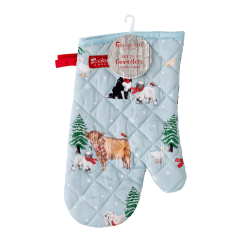 Cooksmart 'Christmas On The Farm' 100% Cotton 2 Pack Gauntlets