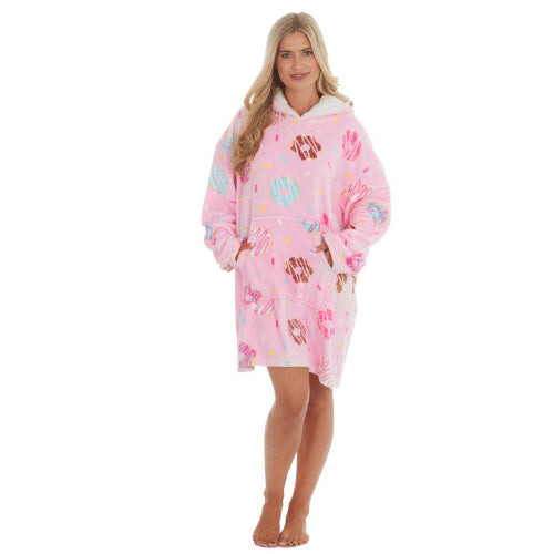 Ladies Donut Print Oversized Snuggle Hoodie