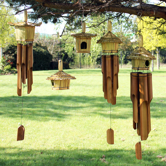 Square Seagrass Bird Box with Chimes