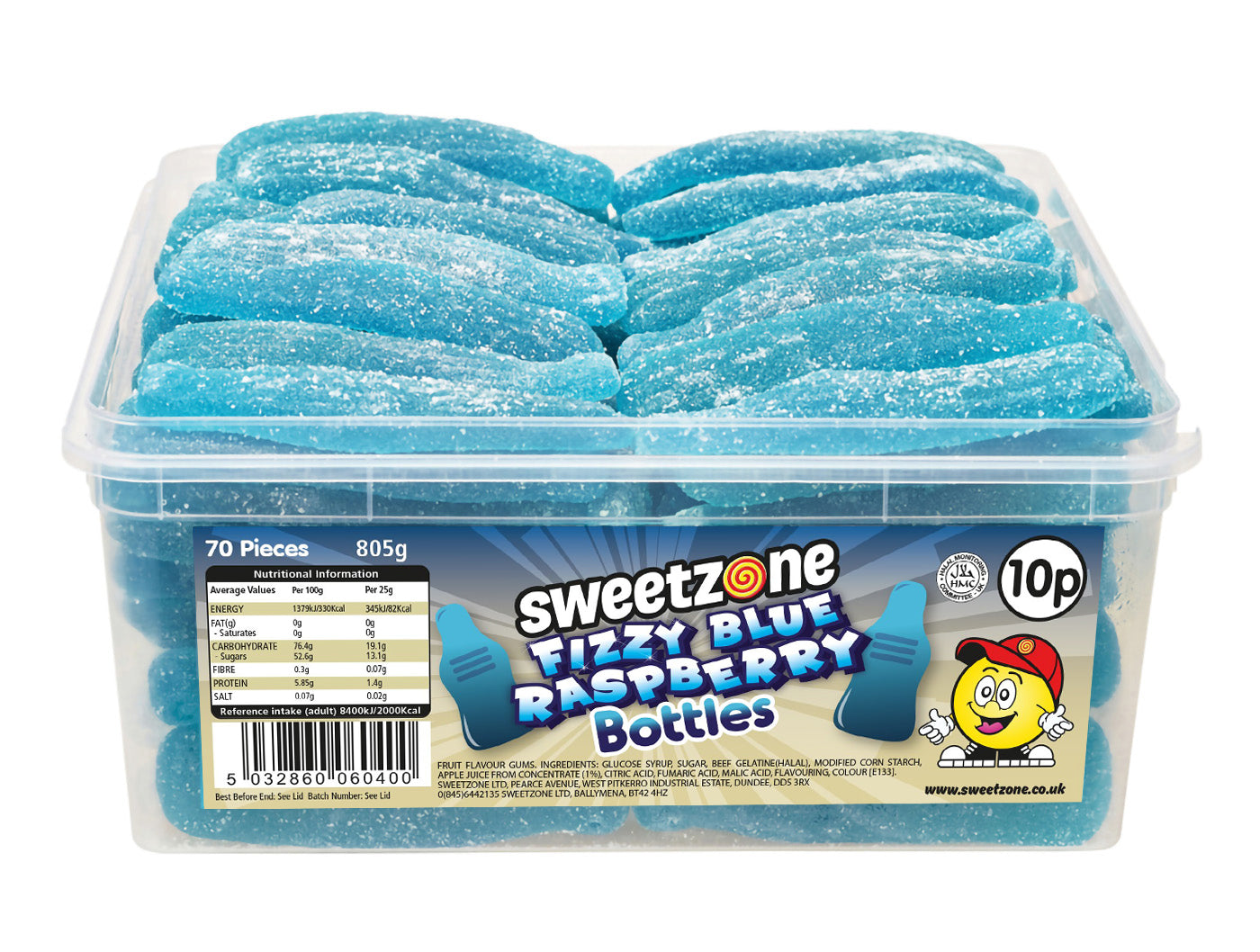 Sweetzone Giant Fizzy Blue Raspberry Bottles Tub