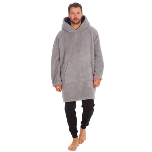 Mens Oversized Snuggle Fleece Hoodie Grey