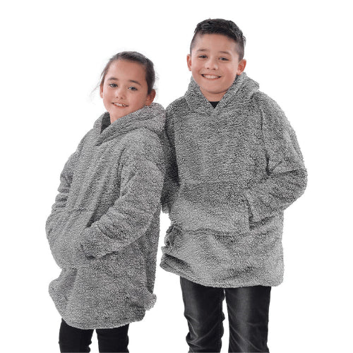 The Kids Eskimo Super Soft Teddy Fabric Oversized Cosy Hoodie - Grey