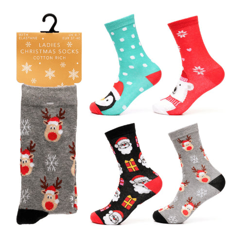 Ladies Christmas Design Cotton Rich Socks (1 Pair)