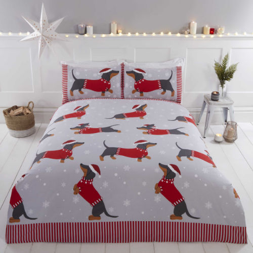 Dachshund Through The Snow Christmas Duvet Set KING