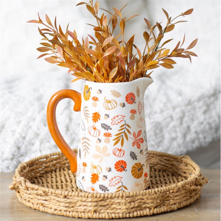 Autumn Leaves and Pumpkins Ceramic Flower Jug