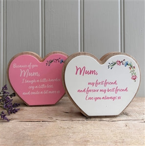 2asst Double Layer Wooden Heart Plaques 15cm - Mum