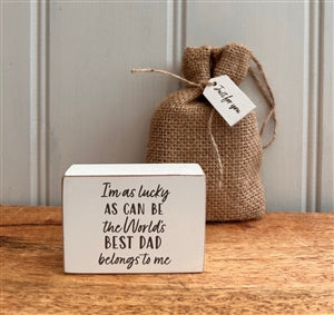 Wooden Gratitude Block with Hessian Gift Pouch 7x5cm - Dad