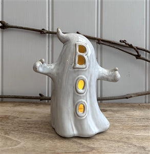 Porcelain BOO Ghost LED Ornament 15.5cm