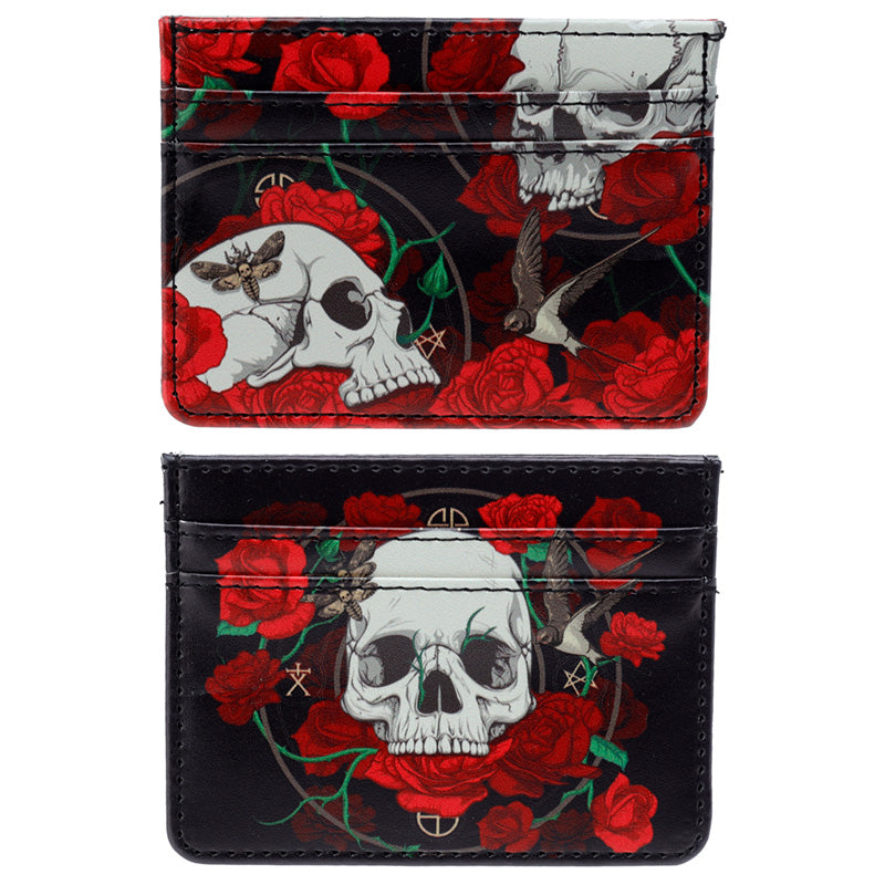 Contactless Protection Fabric Card Holder Wallet - Skulls & Roses