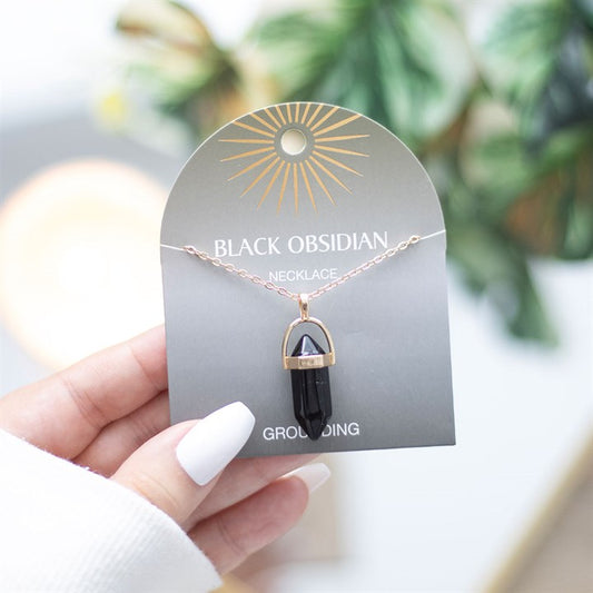 Black Obsidian Crystal Pendant Necklace