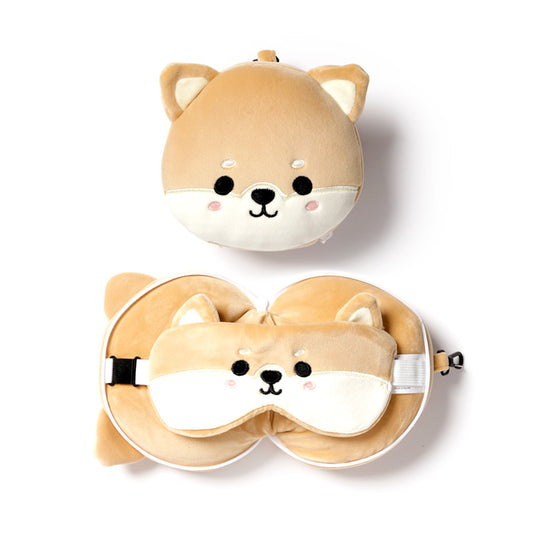 Shiba Inu Dog Relaxeazzz Plush Round Travel Pillow &amp; Eye Mask Set