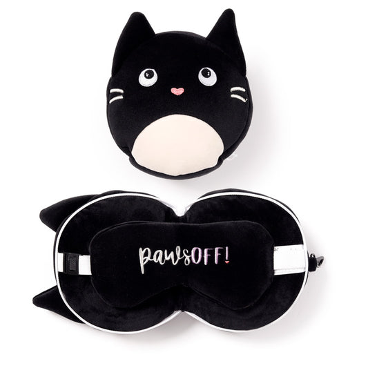 Feline Fine Cat Relaxeazzz Plush Round Travel Pillow &amp; Eye Mask Set