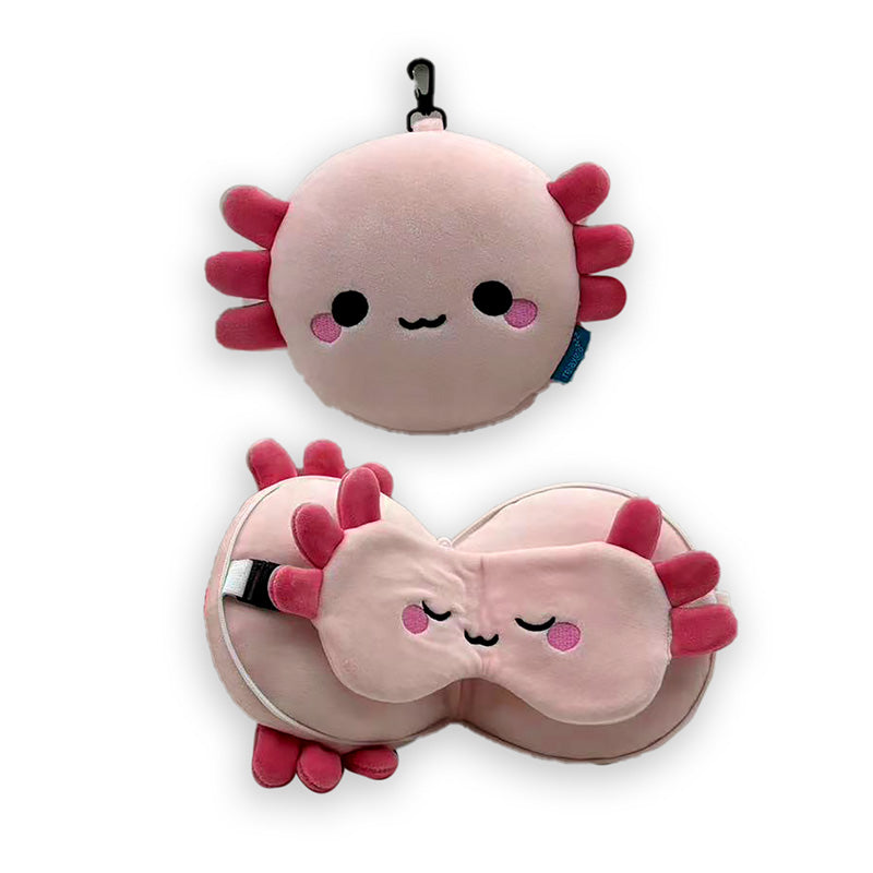 Relaxeazzz Travel Pillow &amp; Eye Mask - Adoramals Maddie the Axolotl