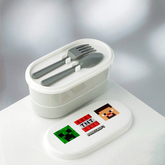 Bento Lunch Box with Fork &amp; Spoon - Minecraft Faces