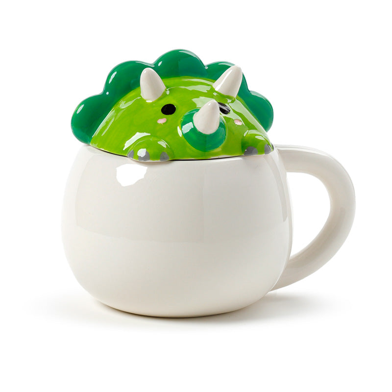 Peeping Lid Ceramic Lidded Animal Mug - Green Dinosaur