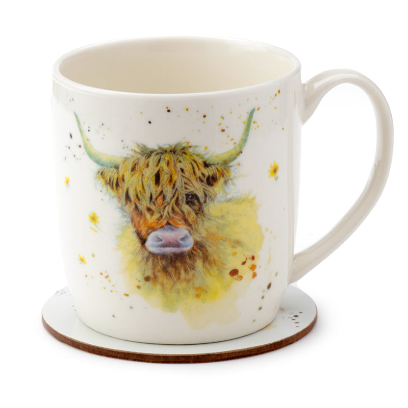 Porcelain Mug &amp; Coaster Set - Jan Pashley Highland Coo Cow