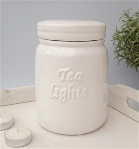 Ceramic Tealights Storage Jar - White 17cm