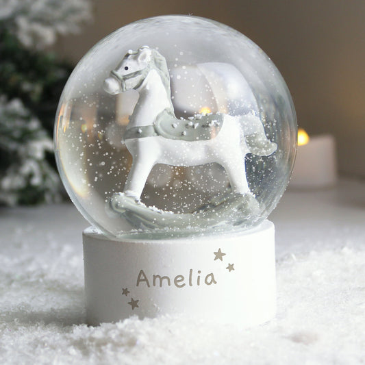 Personalised Name Only Rocking Horse Glitter Snow Globe