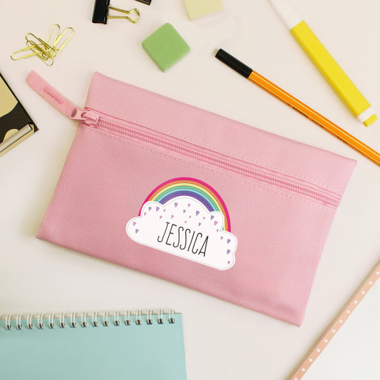 Personalised Rainbow Pink Pencil Case