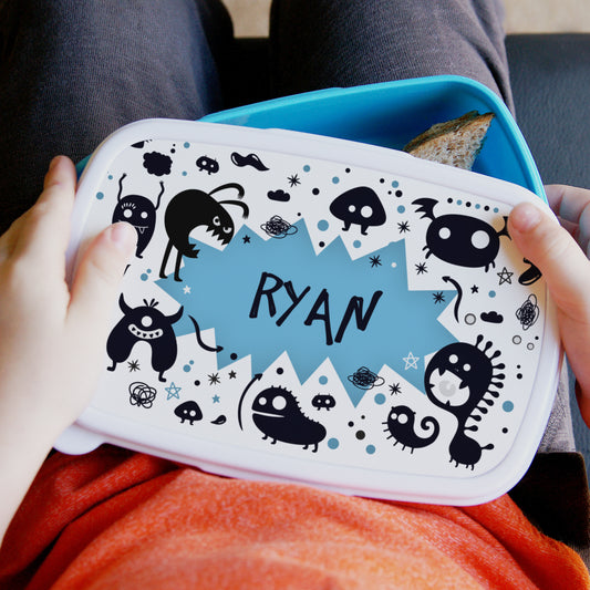 Personalised Monsters Name Only Blue Lunch Box