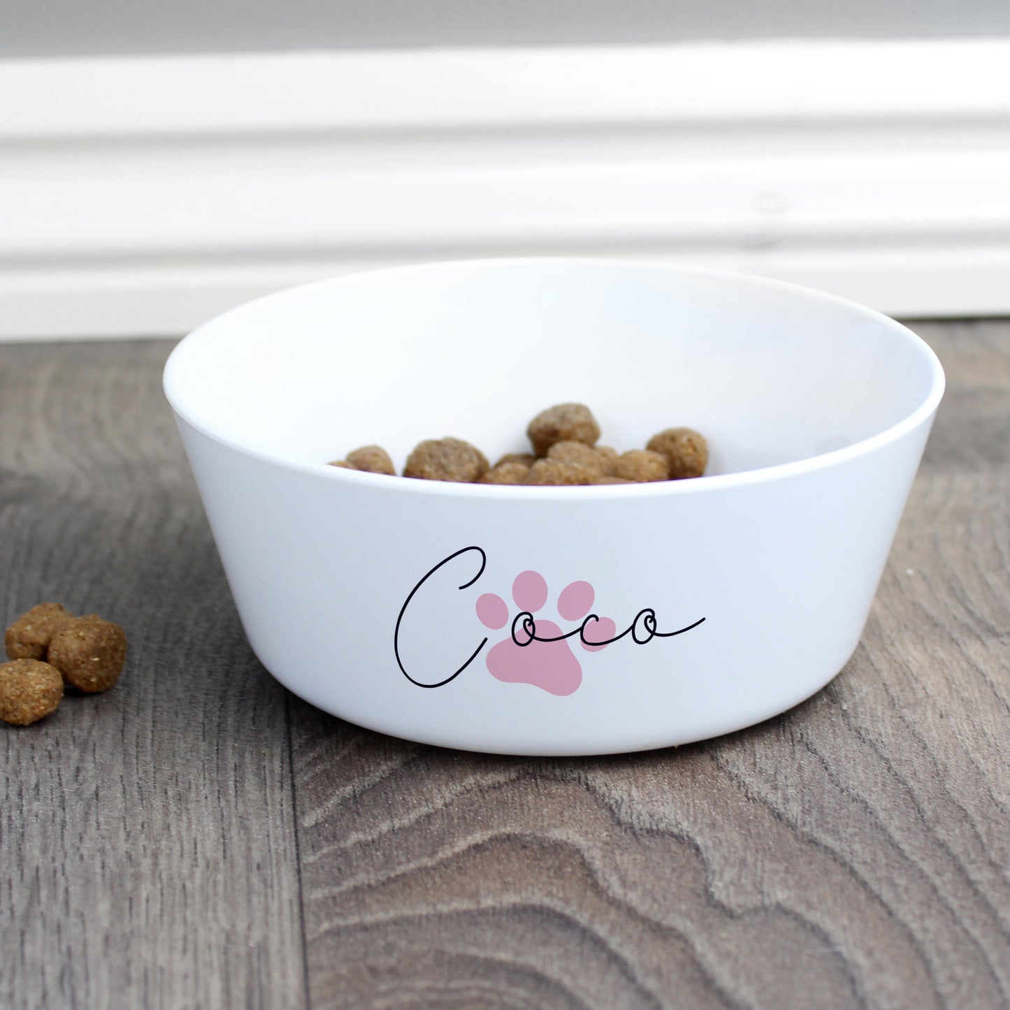 Personalised Pink Paw Print Plastic Cat Bowl