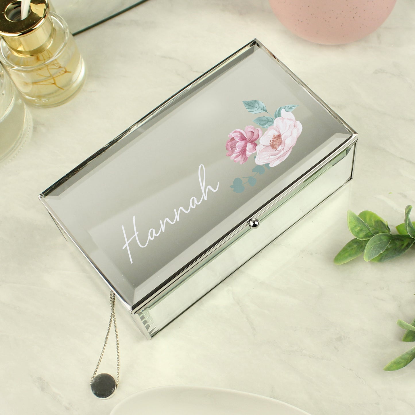 Personalised Floral Mirrored Jewellery Box