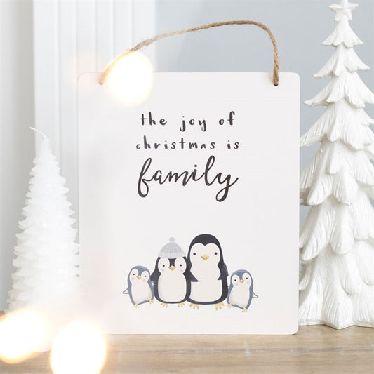 Joy of Christmas Penguin Family Hanging Sign