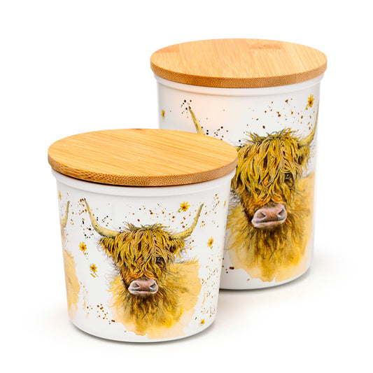 Recycled RPET Set of 2 Storage Jars S/M - Jan Pashley Highland Coo Cow