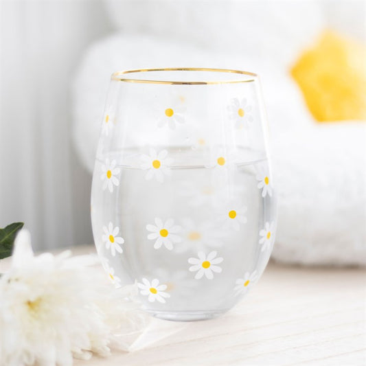 Daisy Print Stemless Wine Glass