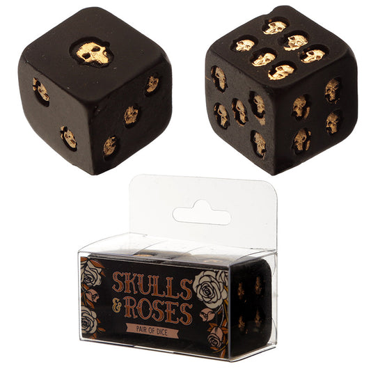 Gothic Black and Gold Set of 2 Skull Dice