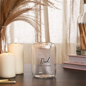 Glass Tea Light Holder With Feather - Dad 9.8cm