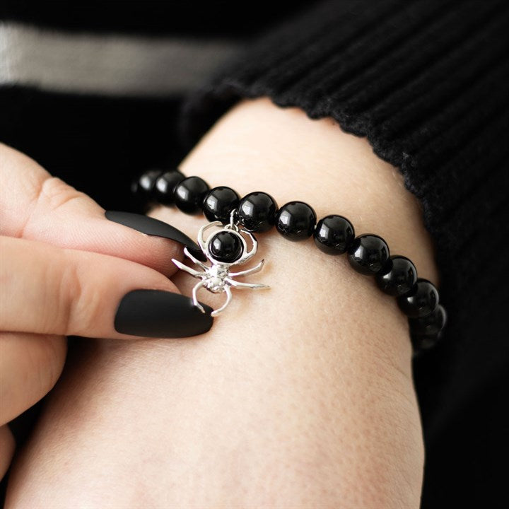 Spider Black Obsidian Beaded Bracelet