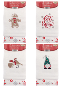 4asst Festive Tea Towels