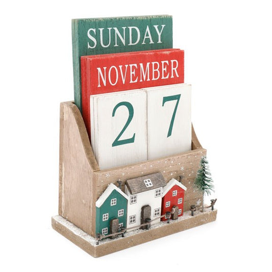 16cm Christmas House Wood Block Calendar