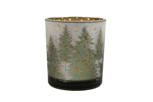 Xmas Forest Round Frosted Candle Holder 8cm