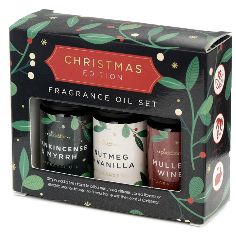 Set of 3 Eden Christmas Fragrance Oils - Mulled Wine, Nutmeg & Vanilla, Frankincense & Myrrh