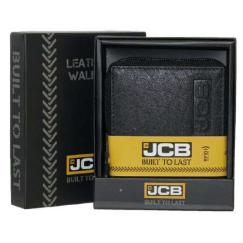 JCB Black Leather Zipped Wallet RFID Secure