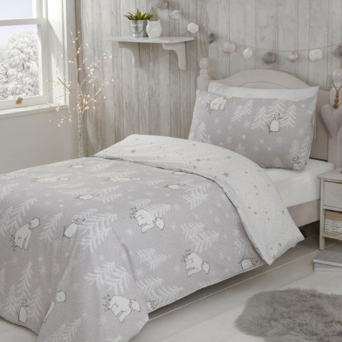 Polar Bear Grey Christmas Duvet Set SINGLE