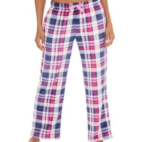 Ladies Soft Fleece Lounge Pants Pink Check