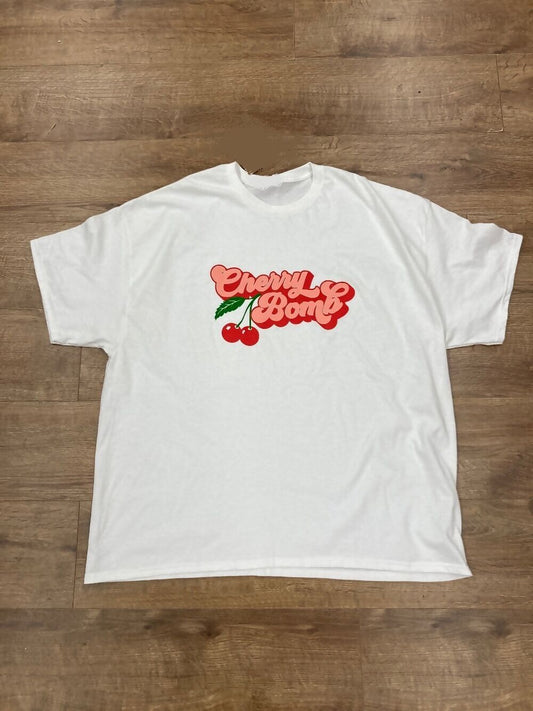 White Cherry Bomb Printed Oversized T-Shirt